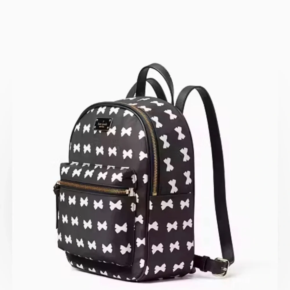 🆕 Kate Spade NWOT Wilson Road Bradley Bow Pattern Backpack, Black and White, Sm